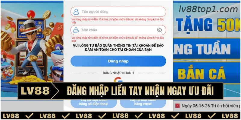 Hướng dẫn đăng nhập LV88 trên máy tính và điện thoại