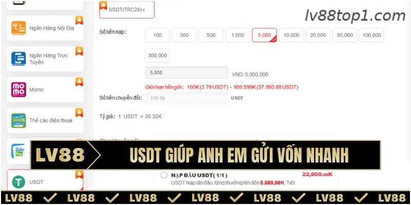 Nạp tiền bằng USDT nhanh và thuận tiện